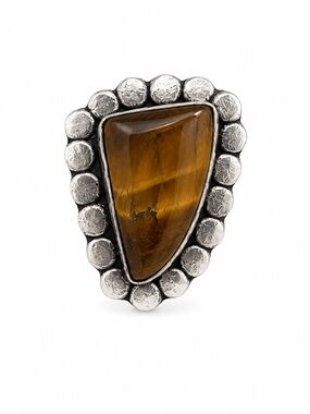 925 Stamped Tiger's Eye Statement Ring in Silver Tone